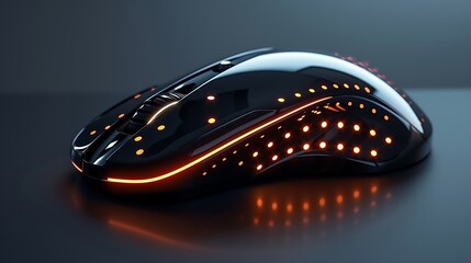 an image of a sleek black computer mouse with futuristic LED patterns and a touch-sensitive surface