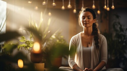 Mindfulness session by psychologist tranquil yoga studio serene natural elements - obrazy, fototapety, plakaty