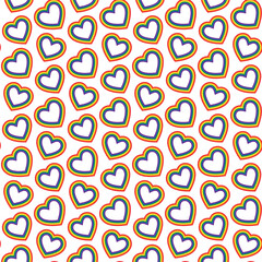 rainbow colored hearts in LGBT community colors, seamless vector pattern for pride month celebration