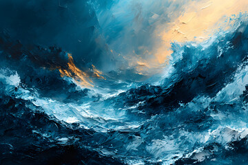 Abstract Sea Painting with heavy textures, Power of Nature - Painted Seascape Background
