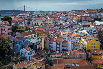 Fototapeta na wymiar Aerial view from Miradouro da Graca viewing point in Lisbon city, Portugal