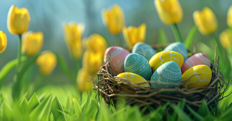 Fototapeta premium easter eggs in grass