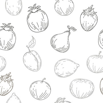 Seamless pattern. Hand drawing sketch fruits