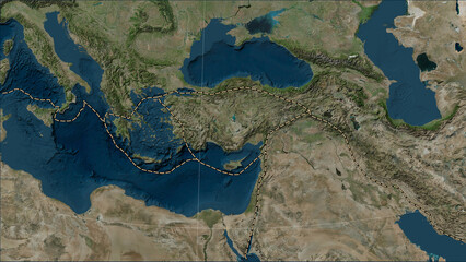 Near Anatolian plate. Boundaries. Satellite map