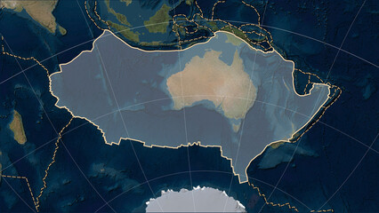 Australian plate - boundaries. Satellite map - obrazy, fototapety, plakaty