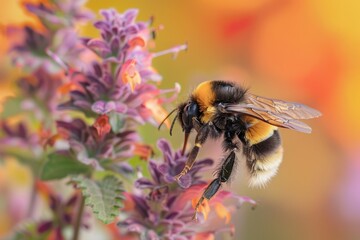 A bee perched on a purple flower, pollinating it and demonstrating the crucial role of pollinators in ecosystem health and biodiversity