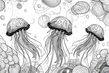 Jellyfish Coloring Page on white isolated background