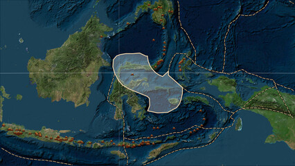 Earthquakes around the Molucca Sea plate. Satellite map