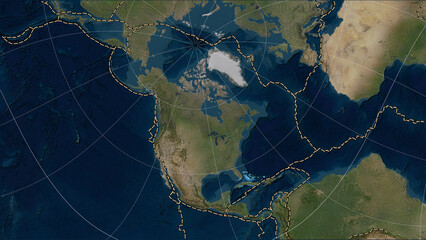 North American plate - boundaries. Satellite map
