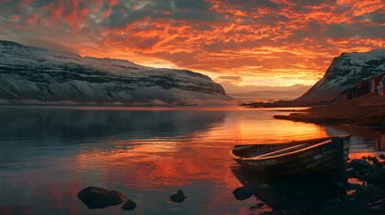 Rideaux velours Europe du nord Sunset in Iceland's Fjord: A Mesmerizing Display of Nature's Beauty and Icelandic Culture