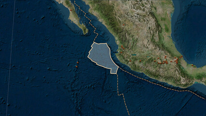 Earthquakes around the Rivera plate. Satellite map