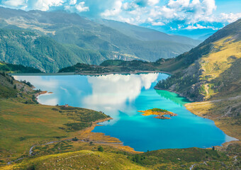 Breuil-Cervinia (Italy) - A view of Cervino mountain range of Alps in Valle d'Aosta region, here with trekking paths, alpin lakes ed alpinistic Ferrata Vofr&egrave;de.