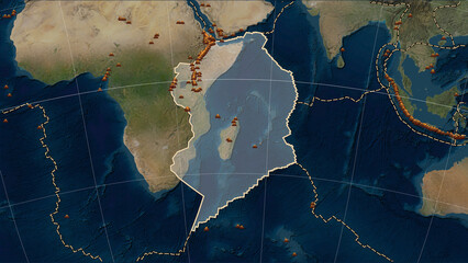 Earthquakes around the Somalian plate. Satellite map - obrazy, fototapety, plakaty