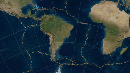 South American plate - boundaries. Satellite map