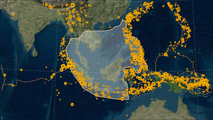 Earthquakes around the Sunda plate. Satellite map