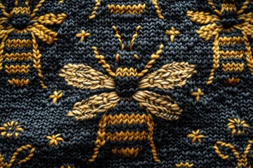 Knitted fabric with a bee pattern