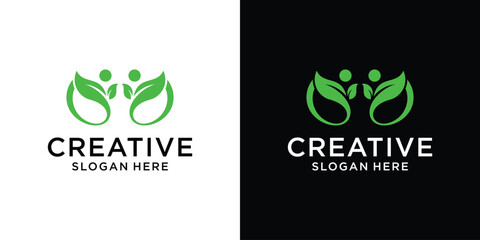 People and nature leaf logo design vector