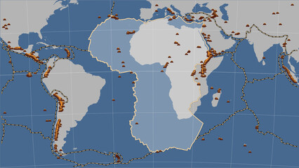 Volcanoes around the African plate. Contour map