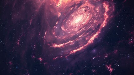 A spiral galaxy in space red and purple colors - obrazy, fototapety, plakaty