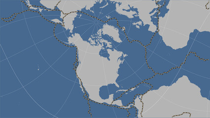 North American plate - boundaries. Contour map