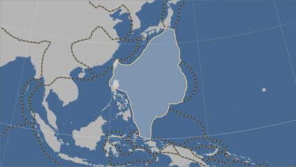 Volcanoes around the Philippine Sea plate. Contour map