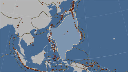 Earthquakes around the Philippine Sea plate. Contour map