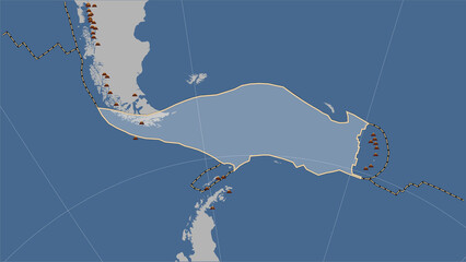 Earthquakes around the Scotia plate. Contour map