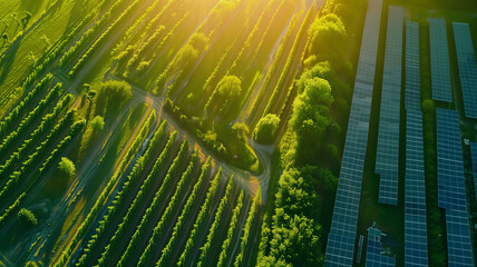 Aerial view of solar power plant and green field. Alternative energy concept
Media Type