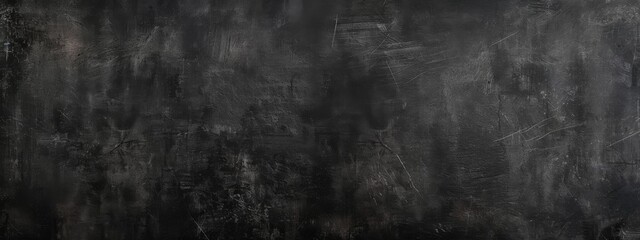 Obraz na płótnie Canvas Black anthracite dark gray grey grunge old aged retro stone concrete cement blackboard chalkboard wall floor texture, with cracks - Abstract background banner panorama pattern design template..