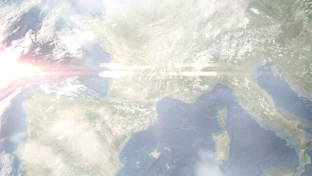 Zoom in from space and focus on Millau, France. 3D Animation. Background for travel intro. Elements of this image furnished by NASA	