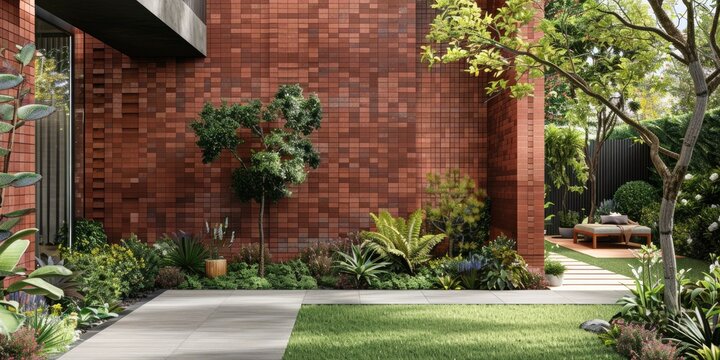 Urban Elegance. Brick Panels Enhancing the Aesthetic of a Show Garden.