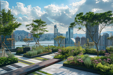 Beautiful view of skyscrapers from the terrace