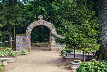 Fototapeta na wymiar Historic Evangelical cemetery in Zajaczki, small village in Ostroda County, Warmia and Mazury region, Poland