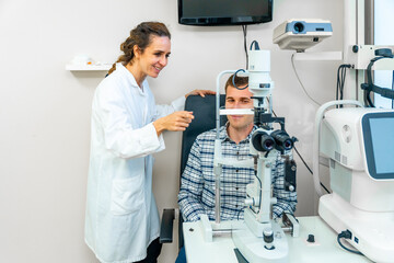 Man doing a routine checkup in an ophthalmologist