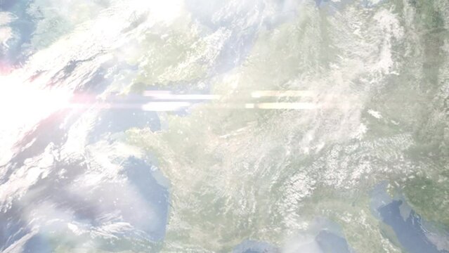 Zoom in from space and focus on Les Pavillons-sous-Bois, France. 3D Animation. Background for travel intro. Elements of this image furnished by NASA	