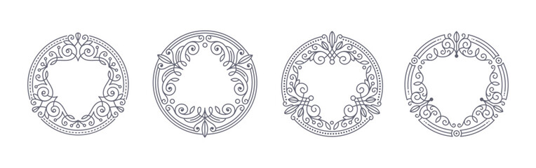 Set of flourishes calligraphic elegant ornamental frames. Vector illustration. Elements for logo or identity design. - 763179987