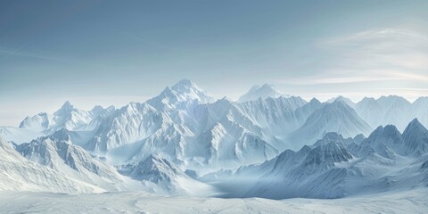 Fototapeta na wymiar Panoramic view of snow mountains range landscape. Generative AI.