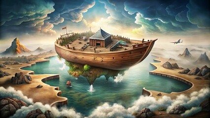 noah-s-ark-is-a-surreal-panorama-far-beyond-the-ma - obrazy, fototapety, plakaty