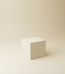 3D light background, cube pedestal podium with shadow on light ivory beige backdrop. Elegant Product promotion Beauty cosmetics display. Nude Studio Minimal showcase 3D render advertisement.