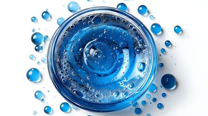 Blue gel serum with bubbles on a white background ideal for cosmetic advertising or skincare product promotion. Concept Beauty Product Photography, Skincare Advertisement, Cosmetic Marketing
