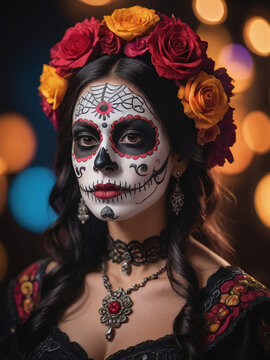 Photograph Of Woman With Dia De Los Muertos Makeup
