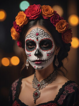 Photograph Of Woman With Dia De Los Muertos Makeup