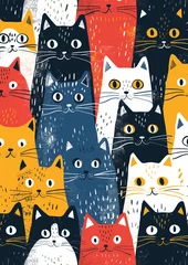 Fotobehang Bright Stylized Cats Pattern Design © Lucas