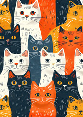 Cute Colorful Cats Pattern Vector Design