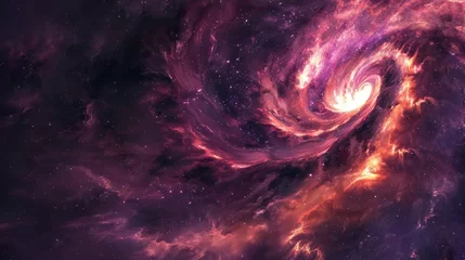 Behangcirkel A spiral galaxy in space red and purple colors © EMRAN