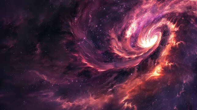 A spiral galaxy in space red and purple colors