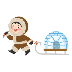 Eskimo Happy move igloo cartoon - 763182580