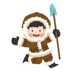 Cartoon eskimo boy holding a spear - 763182584
