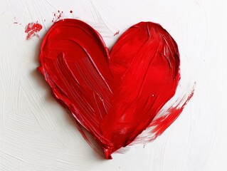 Textured red heart shape painted on a white canvas conveying love, passion or Valentine's concept.