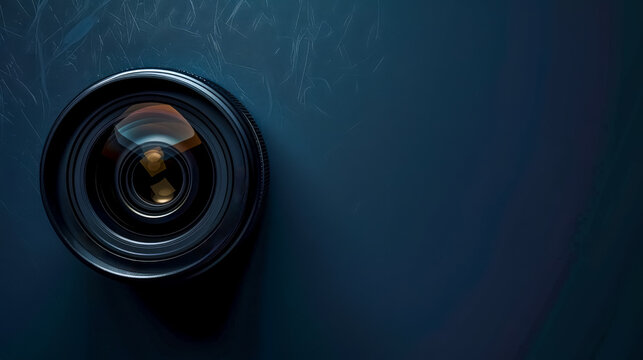 Professional camera lens close-up on dark background